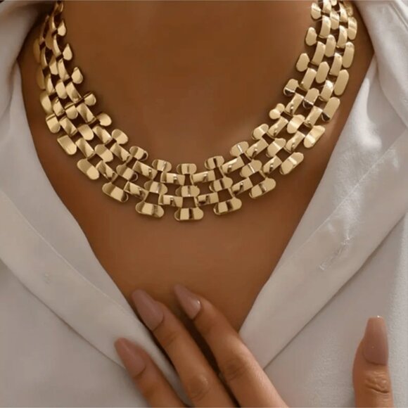 18K Gold Filled Statement Link Collar Necklace - Picture 1 of 5